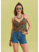 Flower Printed Thin Straps Adjustable Green Crop Blouse 4439